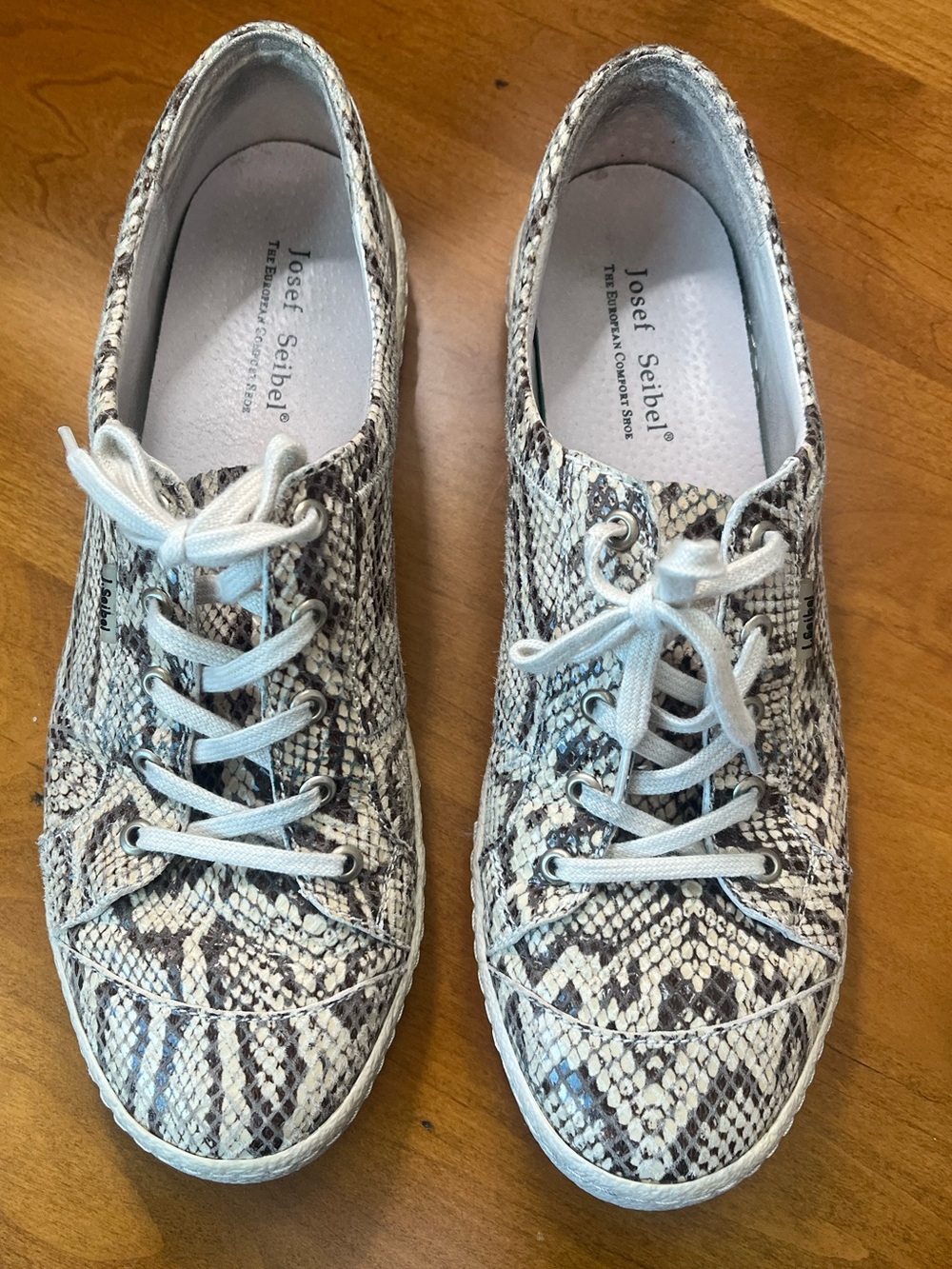 Josef Seibel Caspian Snake-Print  Lace-Up Sneakers • Size 10